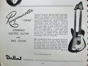 Page from the Dallas catalogue showing the Rangemaster Twin neck electric guitar.